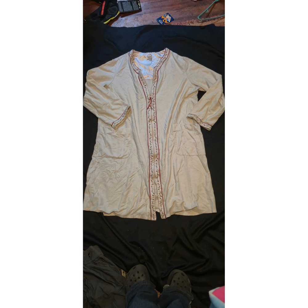 Secret Treasures Womens XL Cream Floral Zip Front Terry Cloth Robe Housecoat